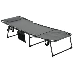 Outsunny Folding Chaise Lounge Chair: 5-Level Reclining Back, Reading Hole, Side Pocket, Headrest, Comfortable Lounging, Gray|