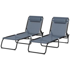 Outsunny Folding Chaise Lounge Pool Chair, 4-Position Reclining Back, Mesh Seat, Patio Sun Tanning Chair for Beach, Yard, Patio, Gray