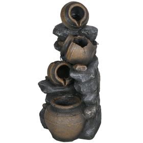 Outsunny Solar Water Fountain 28.3 4-Tier Resin Cascading Jars Stacked Stones with LED Lights Outdoor Decor