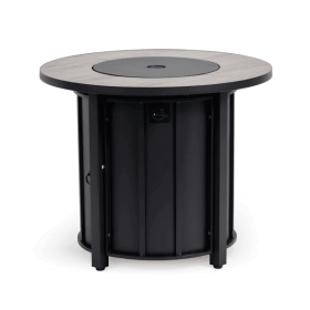 30" Propane Gas Fire Pit Table, 50000 BTU Round Steel Fire Pit with Wood Grain Ceramic Tabletop for Outside Patio Deck Garden Backyard- Black