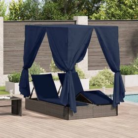Double Sun Lounger with Roof Gray 205 x 129 x 200 cm PE rattan