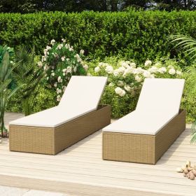 Sunlounger Brown and cream white PE rattan, powder-coated steel