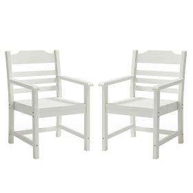 Patio Dining Chair with Armset Set of 2, Pure White with Imitation Wood Grain Wexture,HIPS Material