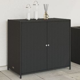 Garden Storage Cabinet Black PE Rattan Medium Durable