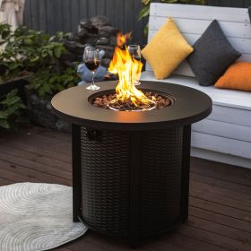 30" Propane Gas Fire Pit Table, 50000 BTU Round Steel Fire Pit for Outside Patio Deck Garden Courtyard-Black