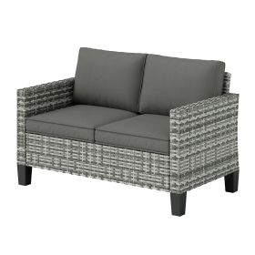 2 Seater Rattan Outdoor Sofa, Patio Couch Loveseat with Cushions and Armrests for Garden, Balcony, Dark Grey