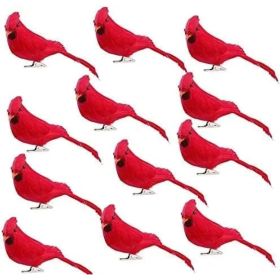 12 Pcs Red Birds Cardinal With Clip On Christmas Tree Decoration Artificial Red Birds With Feathers For Wreath Ornaments (Option: Red)