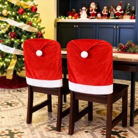 Christmas Chair Covers,Red And White Santa Claus Hat Chair Back Cover Christmas Chair Slipcovers For Xmas Kitchen Dinning Room Bar Decoration Hol (Option: 2PCS)