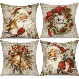 DFXSZ Christmas Pillow Covers 18x18 Inch Set Of 4 Santa Claus Reindeer Decorative Vintage Throw Pillow Covers Winter Retro Farmhouse Decoration F (Option: Pink)