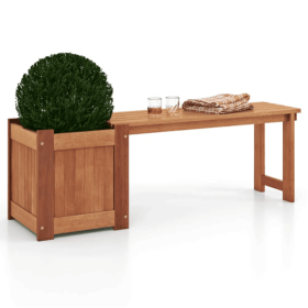 Teak Oil Finish Raised Garden Bed Wood Planter Box With Bench (Option: NATURAL)