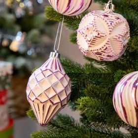 16PCS Shatterproof Christmas Ball Ornaments Set, Hand-Painted Holiday Decor With Assorted Sizes & Designs For Christmas Tree Thanksgiving Party D (Option: Pink)