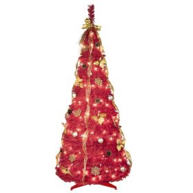 Artificial 6ft Red Pop-Up Christmas Tree With 150 Lights,4 Ribbons,1 Large Bow,12 Christmas Flowers,12 Snowflakes,12 Pine Cones,12 60MM Balls Ind (Option: defaulttitle)