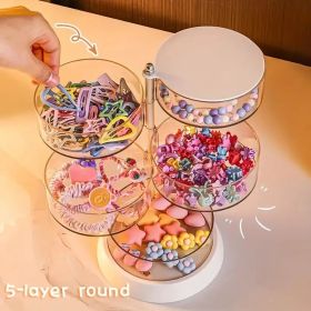 1pc Cosmetic Organizer, Plastic 360° Rotating Vanity Storage With Clips, Multi-Tiered For Makeup, Jewelry & Accessories, Freestanding Brushed Fin (Option: 5LayersRoundTransparentWhite)