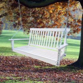 Front Porch Swing With Armrests, Wood Bench & Hanging Chains For Outdoor Patio (Color: White)