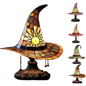 Witch Hat Lamps, Handcrafted Stained Glass Resin Wizard Hat Light Gothic Table Lamp For Halloween Decor, Spooky Night Light For Bedroom And Indoo (Option: Yellow)