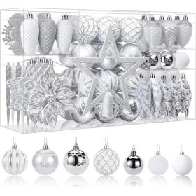 106PCS Christmas Balls Ornaments Set, Colorful Shatterproof Plastic Decorative Baubles For Xmas Tree Decor Holiday Wedding Party Decoration With (Option: WhiteSilver)