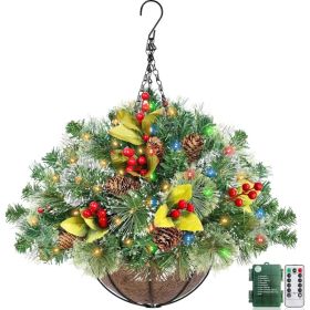 1pcs 20 Inch Christmas Hanging Basket Decorations With 30LED Warm White&Multicolored Light, Remote Control, 8 Mode, Timer, Lifelike Scots Pine Br (Option: Color4)